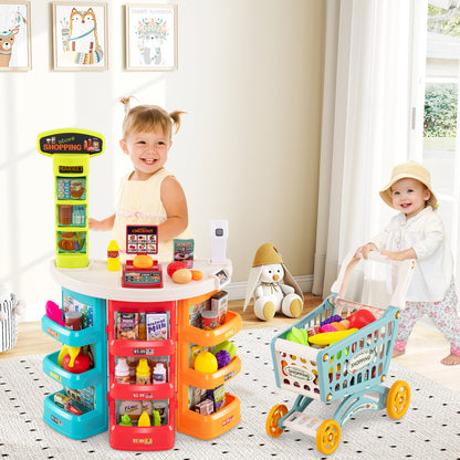Supermarket Playset for Kids 76 Pieces Pretend Play Grocery Store Set-Blue
