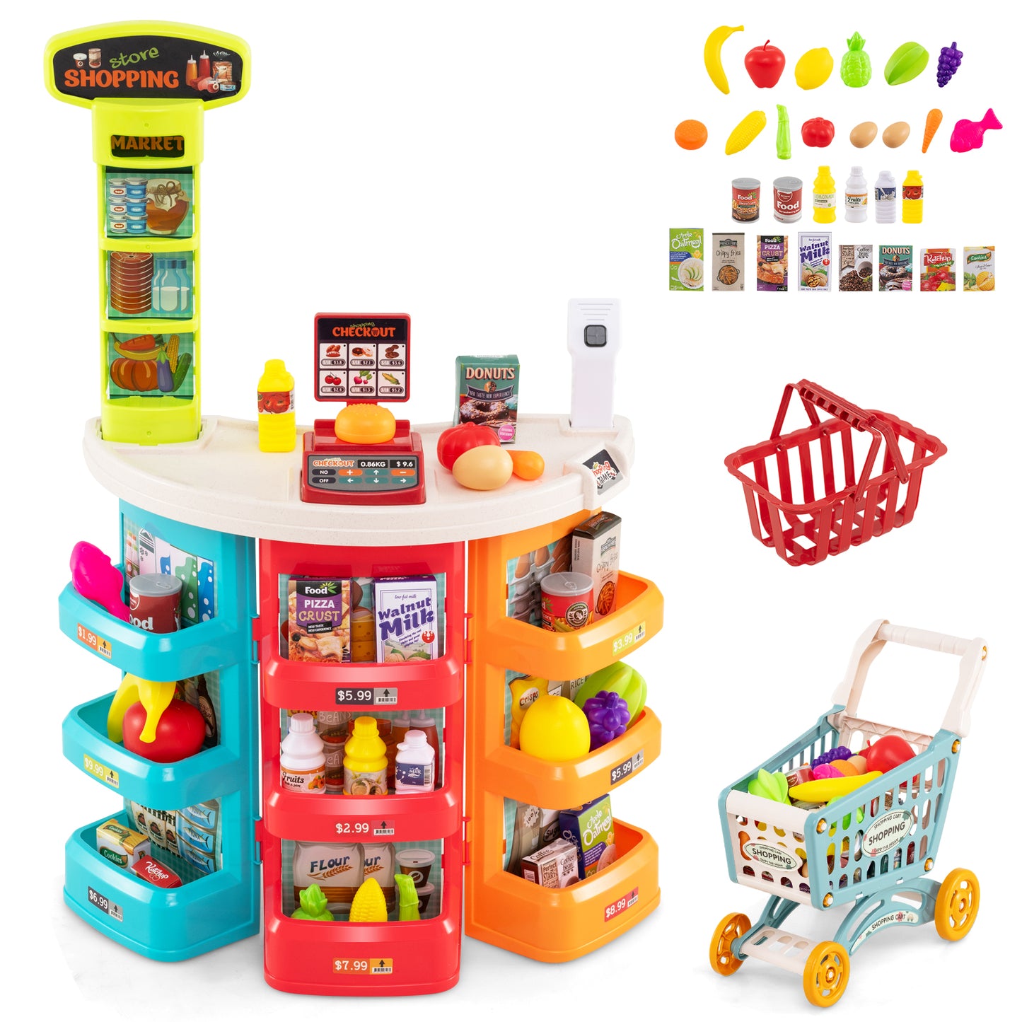 Supermarket Playset for Kids 76 Pieces Pretend Play Grocery Store Set-Blue