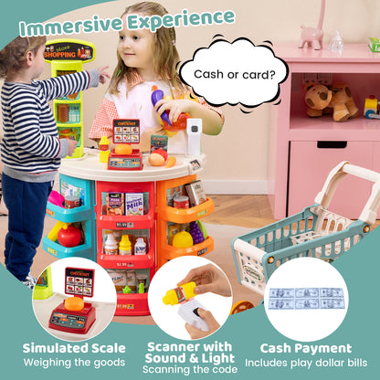 Supermarket Playset for Kids 76 Pieces Pretend Play Grocery Store Set-Blue