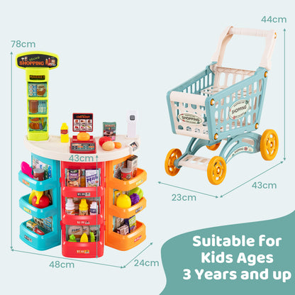 Supermarket Playset for Kids 76 Pieces Pretend Play Grocery Store Set-Blue