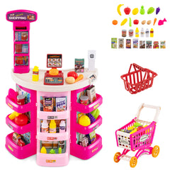 Supermarket Playset for Kids 76 Pieces Pretend Play Grocery Store Set-Pink