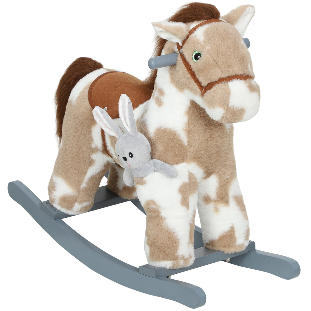 AIYAPLAY Baby Rocking Horse, Plush Animal Rocker with Realistic Sound and Toy, Rocking Toy Chair for Kids Aged 2-5, Brown