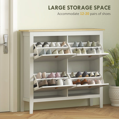 HOMCOM Modern Four-Drawer Shoe Cabinet - White