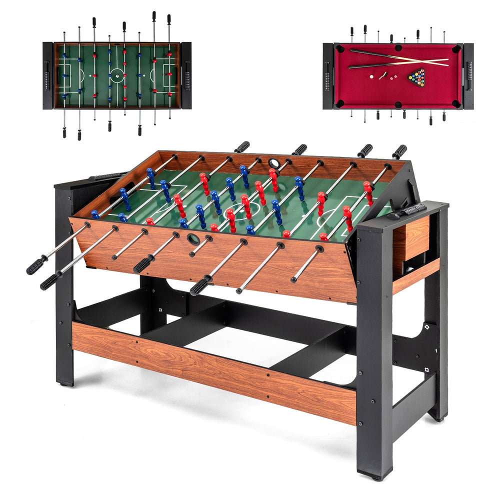 Swivel Game Table 2-in-1 Foosball and Pool Combo Space-saving-Brown