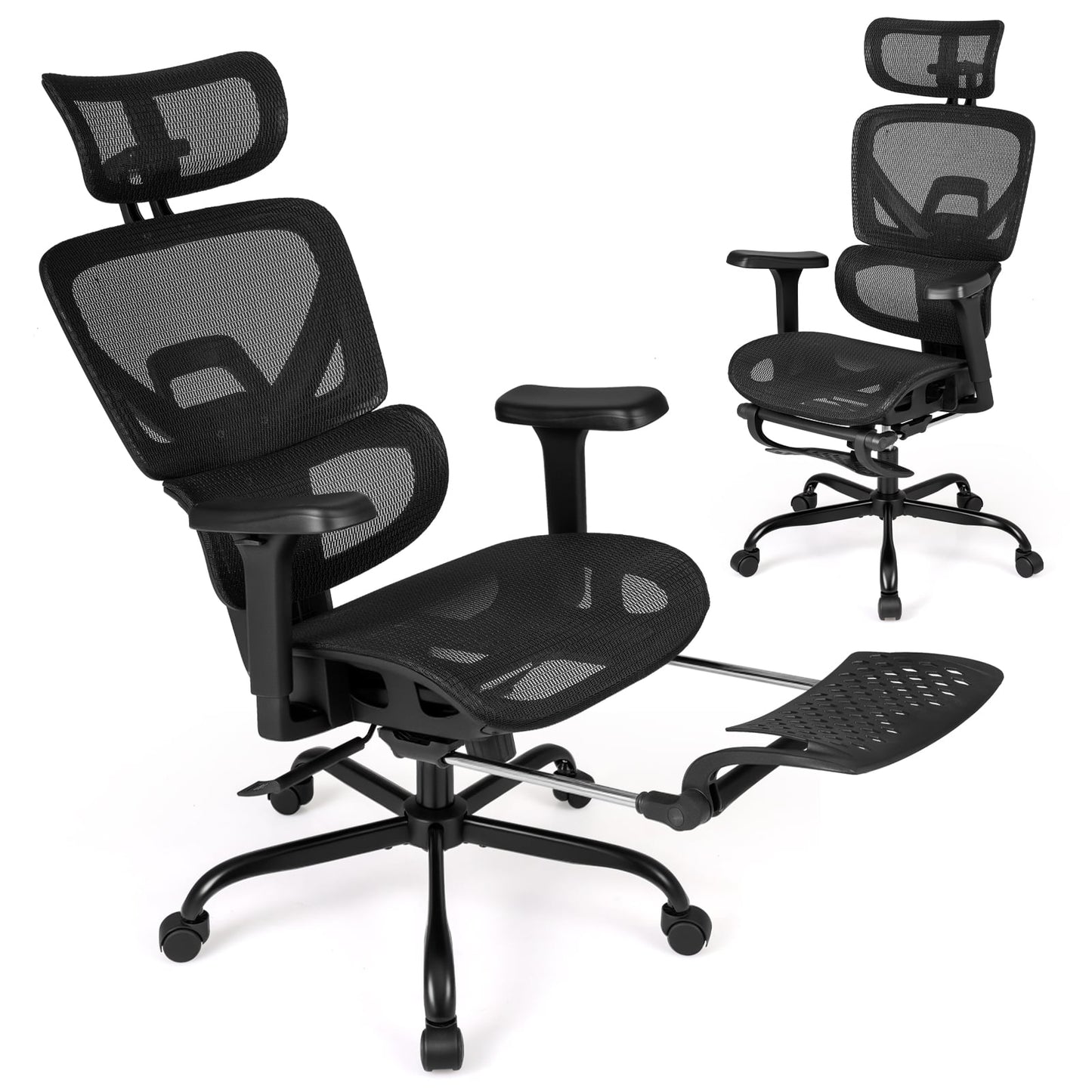 Swivel Rolling Mesh Ergonomic Office Chair with Footrest High Back-Black