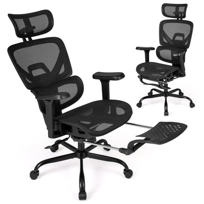 Swivel Rolling Mesh Ergonomic Office Chair with Footrest High Back-Black