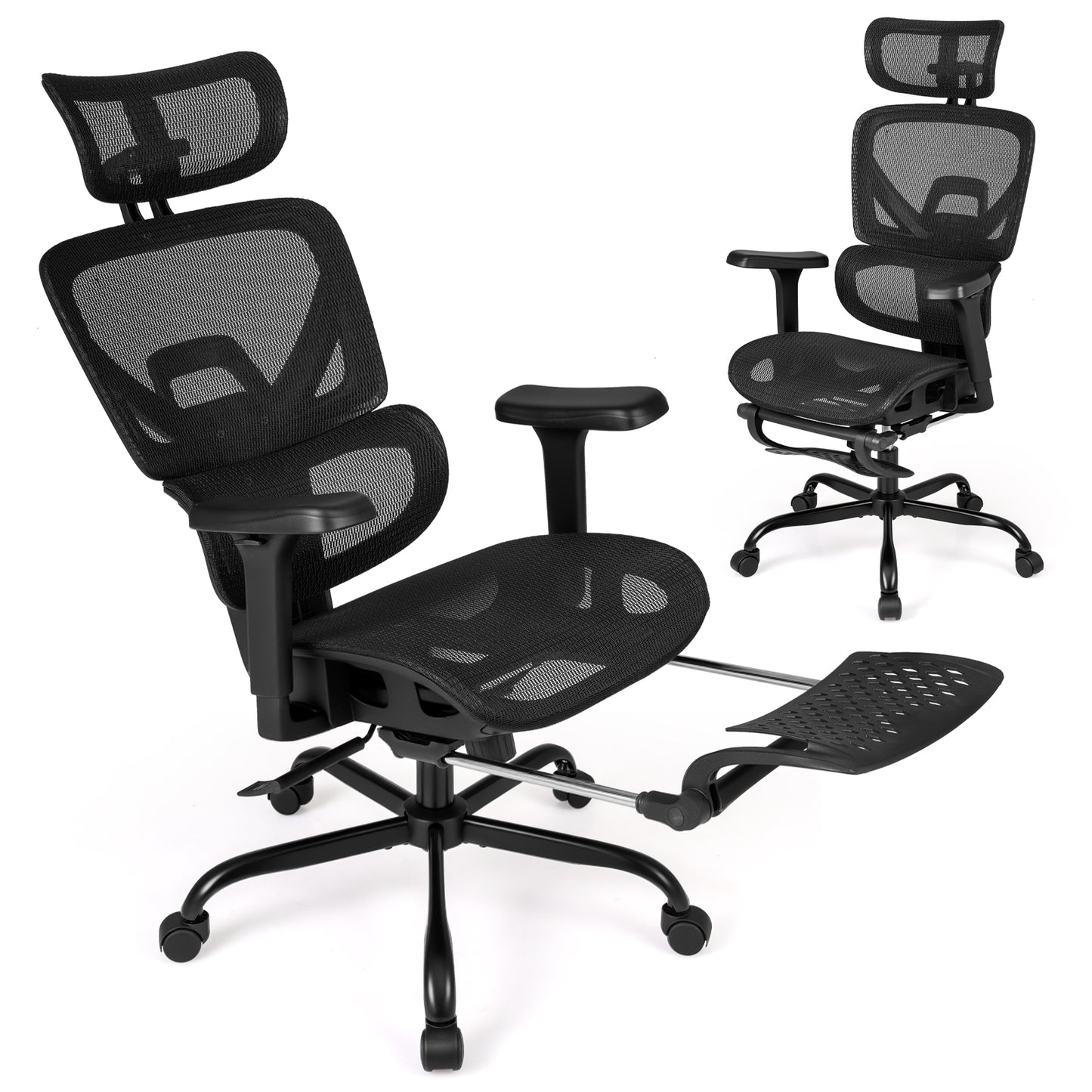 Swivel Rolling Mesh Ergonomic Office Chair with Footrest High Back-Black