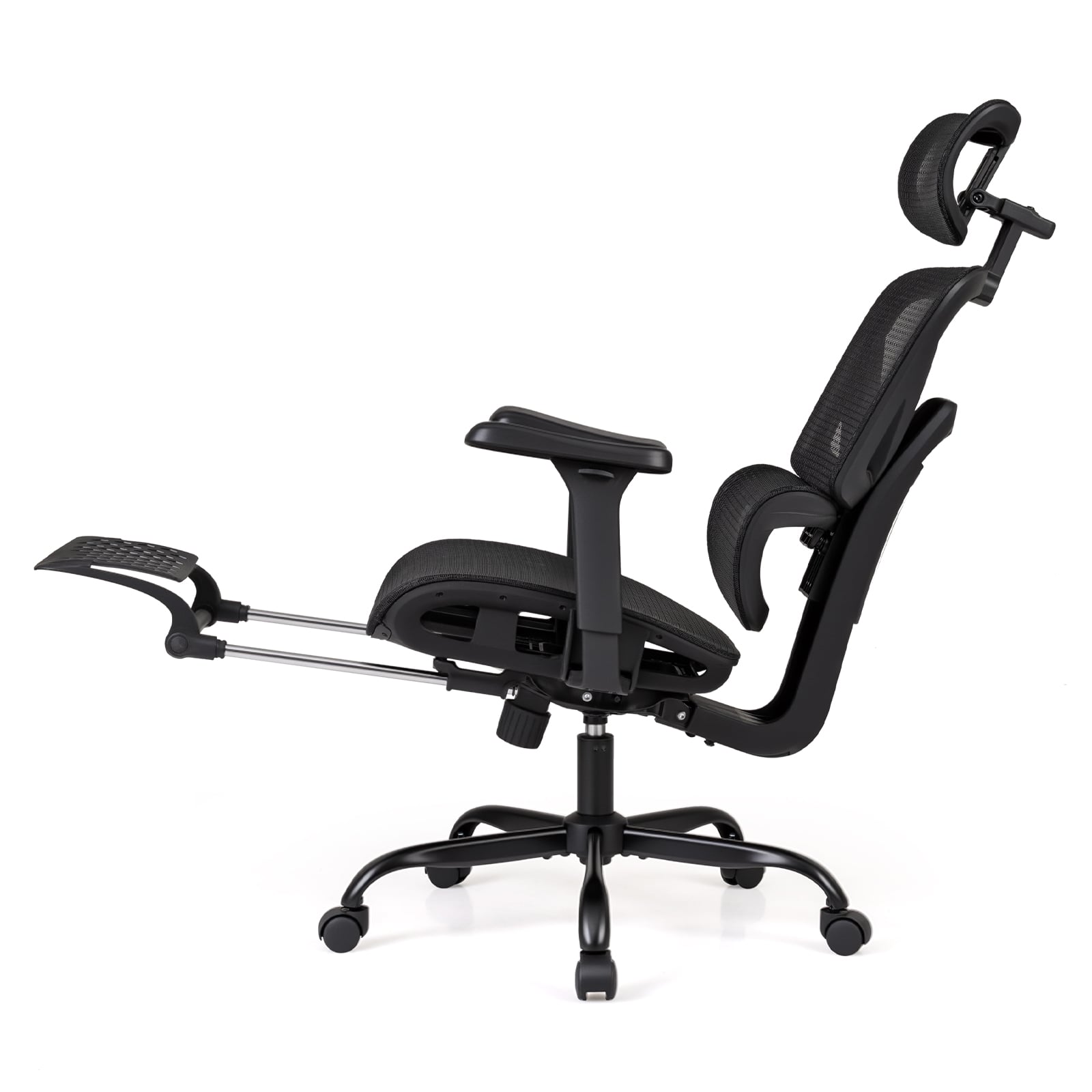 Swivel Rolling Mesh Ergonomic Office Chair with Footrest High Back-Black