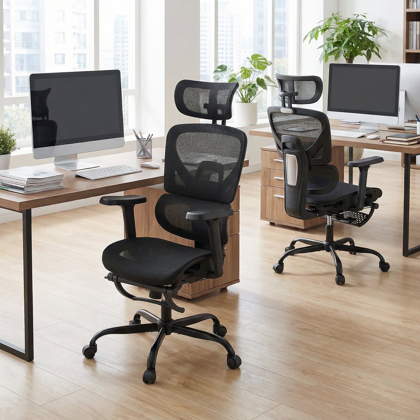 Swivel Rolling Mesh Ergonomic Office Chair with Footrest High Back-Black