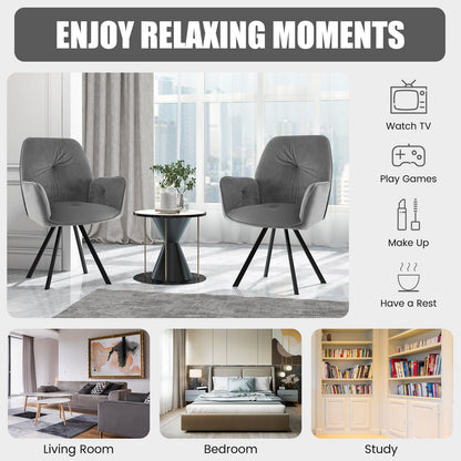 2 PCS Swivel Accent Arm Chairs with Metal Legs and Anti-slip Foot Pads-Grey