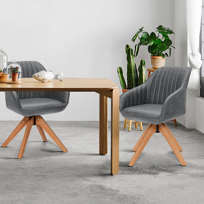 Set of 2 360° Swivel Accent Chair with Solid Wood Legs-Grey