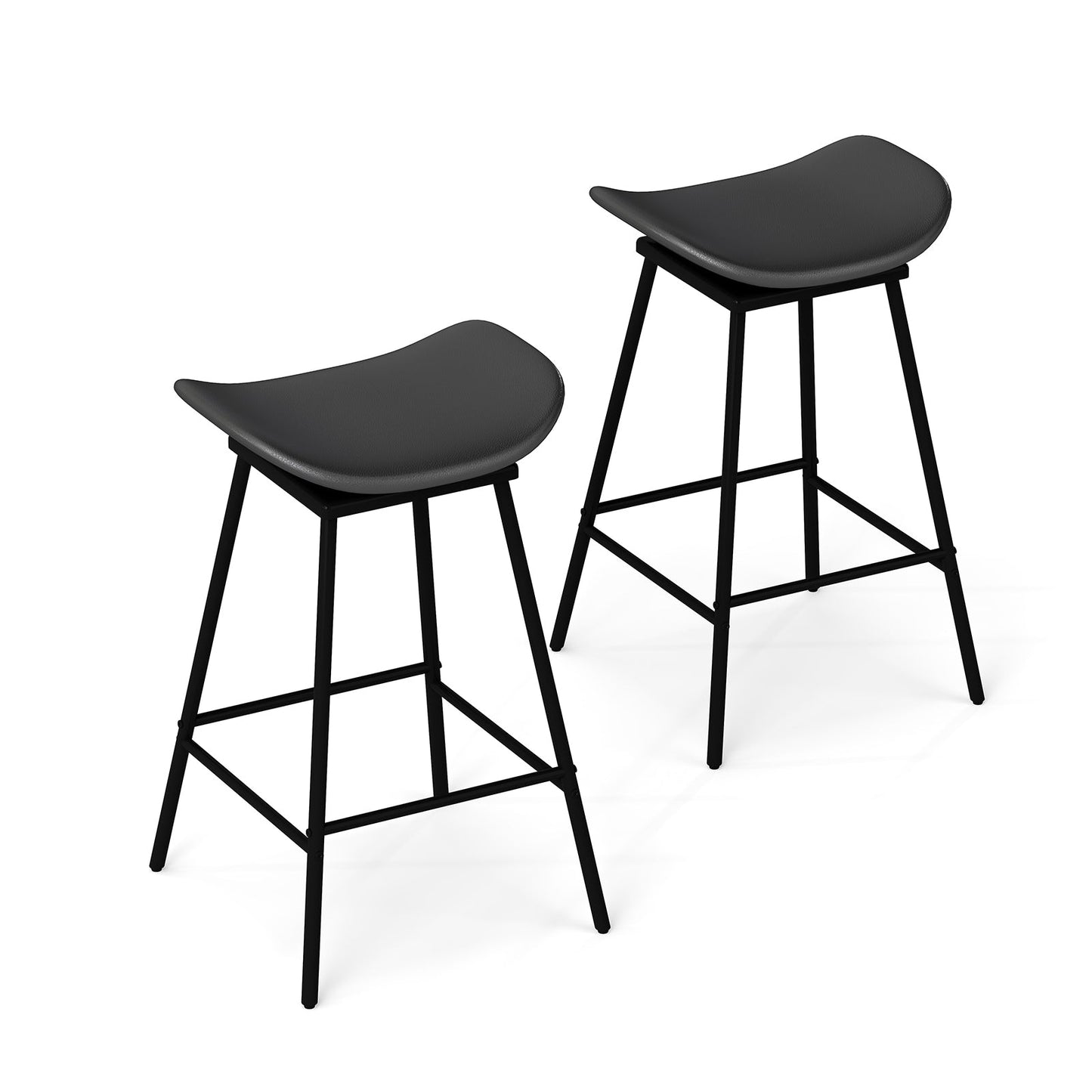 Swivel Barstools Set of 2 with Padded Saddle Seat and Footrest-Black