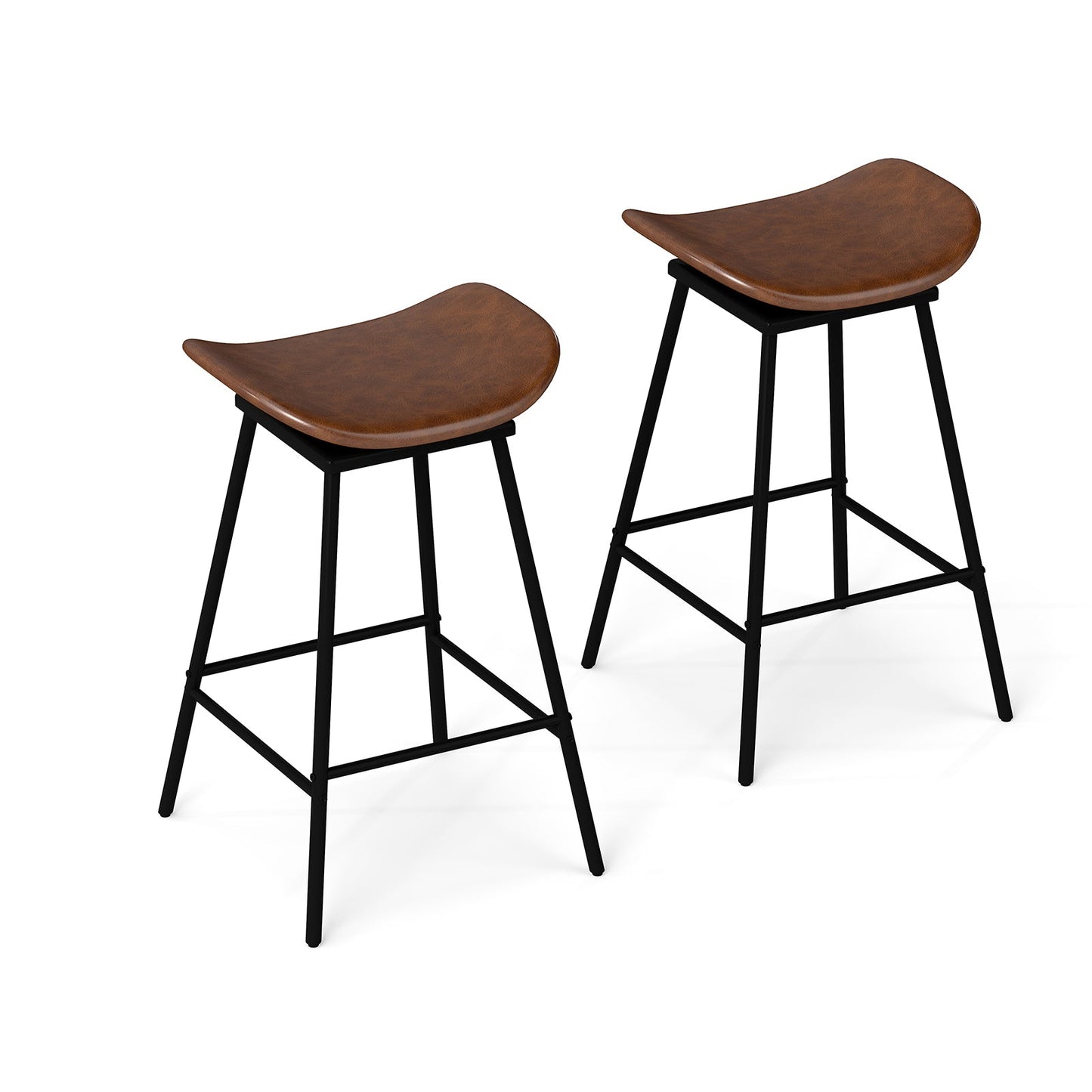 Swivel Barstools Set of 2 with Padded Saddle Seat and Footrest-Brown
