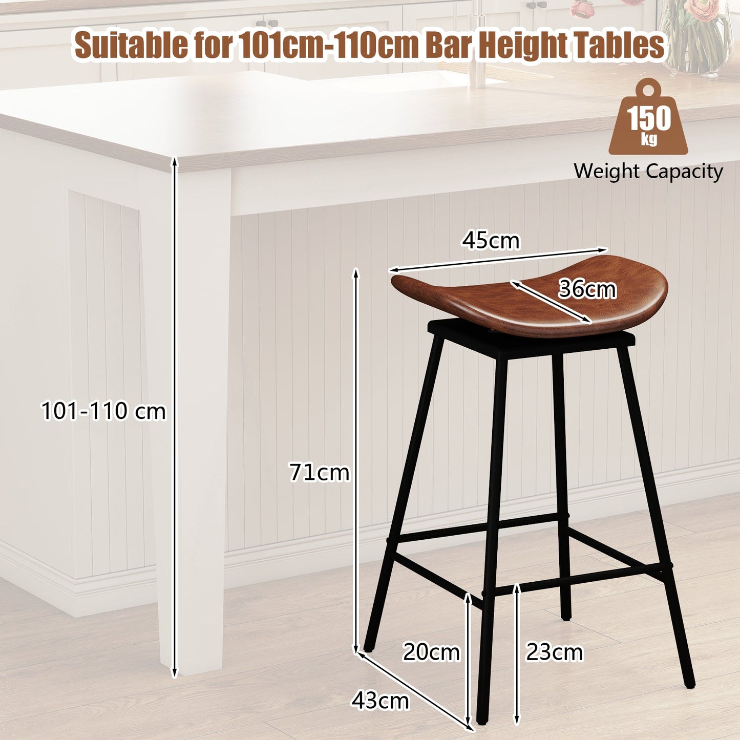 Swivel Barstools Set of 2 with Padded Saddle Seat and Footrest-Brown