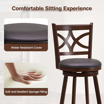 61/74 cm Swivel Counter Height Bar Stools with Backrest and Footrest-74 cm