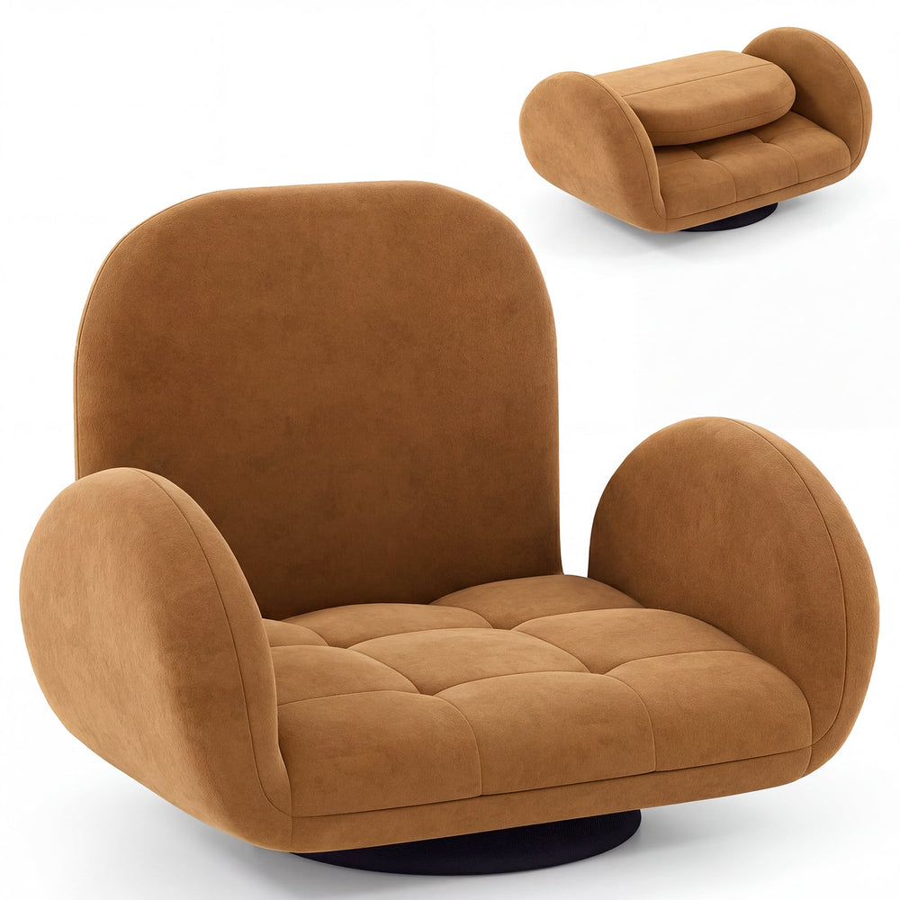 Swivel Floor Chair with Adjustable Backrest and Armrests-Coffee