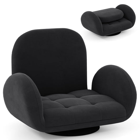 Swivel Floor Chair with Adjustable Backrest and Armrests-Black