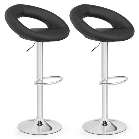 Swivel Height Adjustable Bar Stool Set of 2 with Hollow Back and Footrest-Black