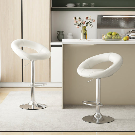 Swivel Height Adjustable Bar Stool Set of 2 with Hollow Back and Footrest-White