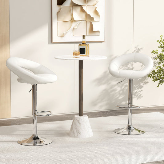 Swivel Height Adjustable Bar Stool Set of 2 with Hollow Back and Footrest-White