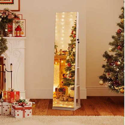 360° Swivel Jewelry Cabinet Full Length Mirror and Back Shelves-White