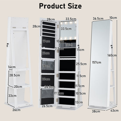 360° Swivel Jewelry Cabinet Full Length Mirror and Back Shelves-White