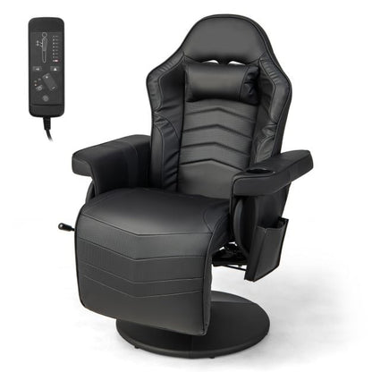 Electric Massage Gaming Chair with Cup Holder and Side Pouch-Black