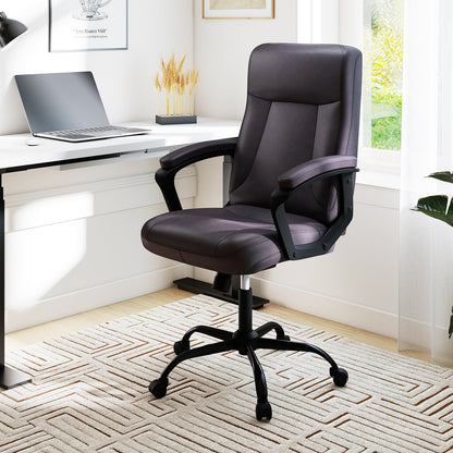 360° Swivel Task Chair with High Back and Built-in Armrests-Brown