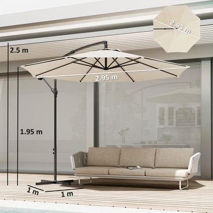 Outsunny 3 m Overhanging Cantilever Parasol, with Cross Base - Cream White