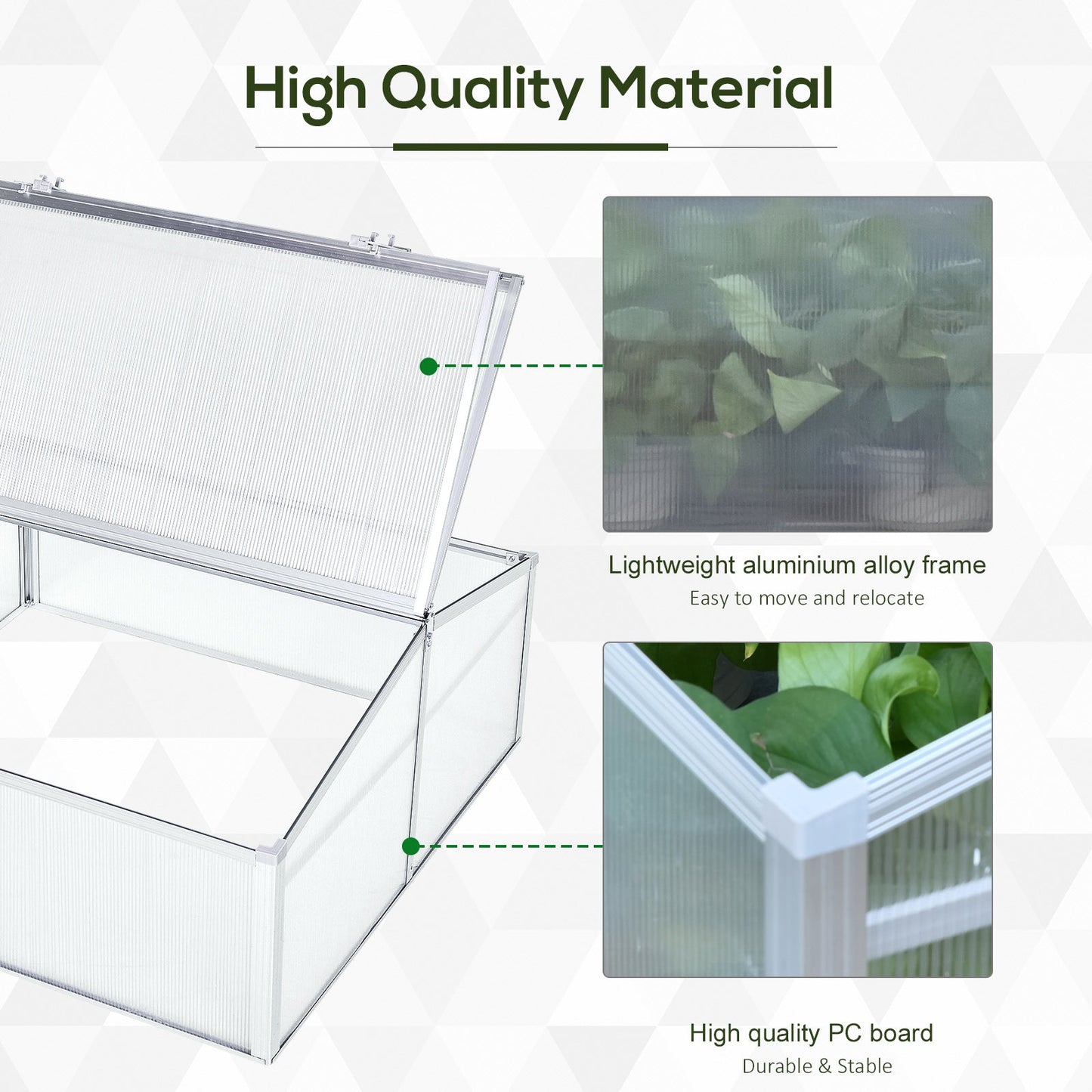 Outsunny Outdoor Greenhouse Polycarbonate Grow House Flower Vegetable Plants Raised Bed Garden Allotment Protector Aluminum Frame 100 x 100 x 48 cm