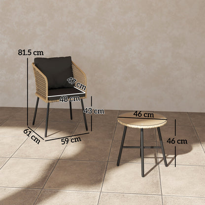 Outsunny Three-Piece Cut-Out Rattan Chair and Table Set - Brown/Black