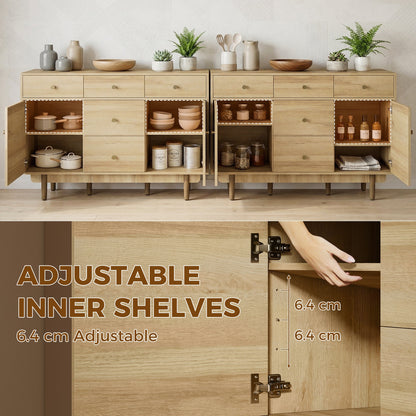 HOMCOM Sideboard with 5 Drawers and 2 Cabinets Buffet Cabinet with Solid Wood Legs 136 cm Walnut