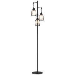 HOMCOM 3-Light Floor Lamp, 170cm Industrial Dimmable Standing Lamp with Steel Wire Cage Lampshades for Living Room, Bedroom, Dining Room, Study, Black