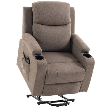 HOMCOM Riser Recliner Chair with Massage and Heat, Linen Electric Lift Armchair for Elderly with Spring Cushion, Brown