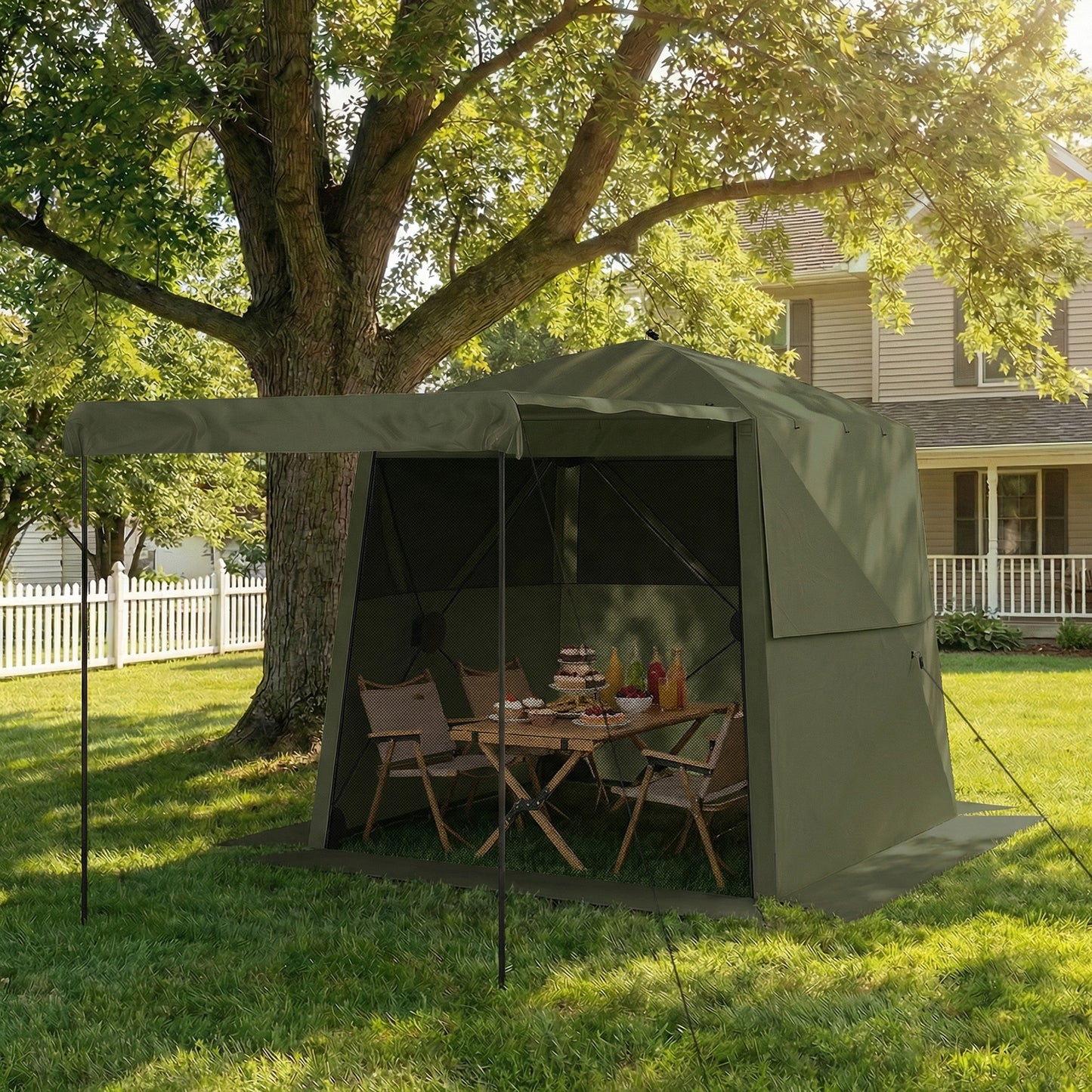 Outsunny Pop Up Gazebo Waterproof Instant Shelter with Awning Mesh Windows for Camping Patio 2 x 2 m, Army Green