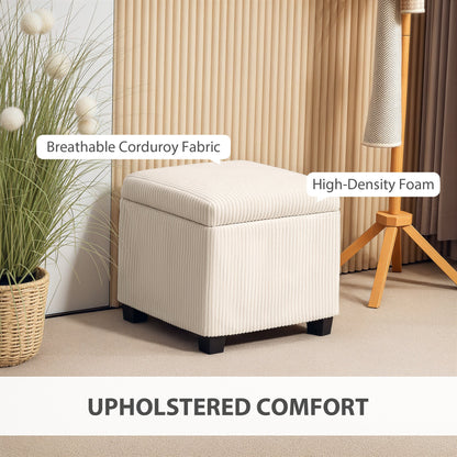 HOMCOM Storage Ottoman Bench, Corduroy Footstool with Removable Lid and Legs, 40cm Storage Chest Box for Living Room, Bedroom, Hallway, Beige
