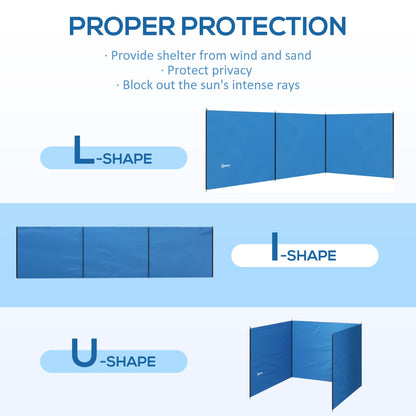 Outsunny 5 Pole Camping Windbreaks, Beach Wind Shield Shelter with Carry Bag and Steel Poles, Outdoor Caravan Privacy Shield, 540cm x 150cm, Blue