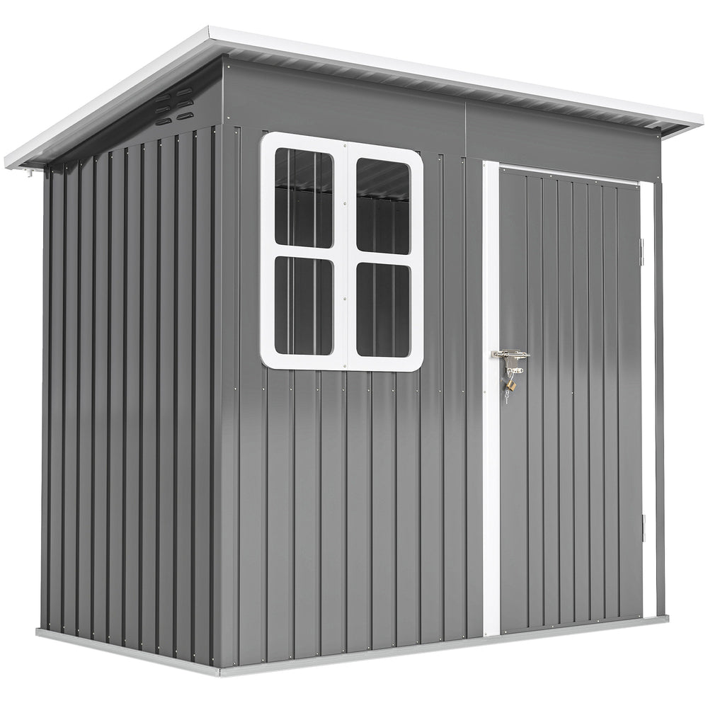 Outsunny 7 x 4ft Eco-friendly Galvanised Steel Garden Shed, with Lock and Gloves, 40kg/ã¡ Snow Capacity - Grey