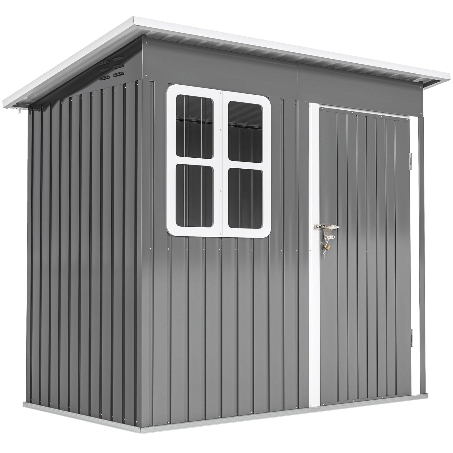 Outsunny 7 x 4ft Eco-friendly Galvanised Steel Garden Shed, with Lock and Gloves, 40kg/ã¡ Snow Capacity - Grey