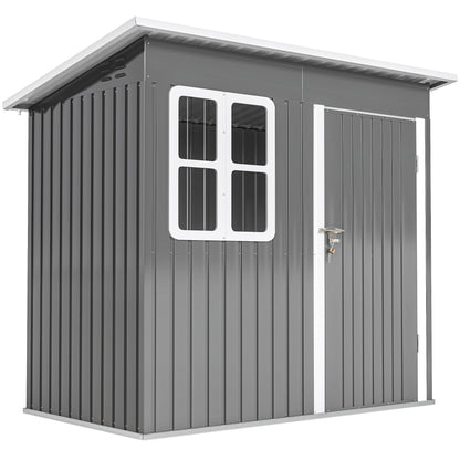 Outsunny 7 x 4ft Eco-friendly Galvanised Steel Garden Shed, with Lock and Gloves, 40kg/ã¡ Snow Capacity - Grey