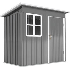 Outsunny 7 x 4ft Eco-friendly Galvanised Steel Garden Shed, with Lock and Gloves, 40kg/ã¡ Snow Capacity - Grey