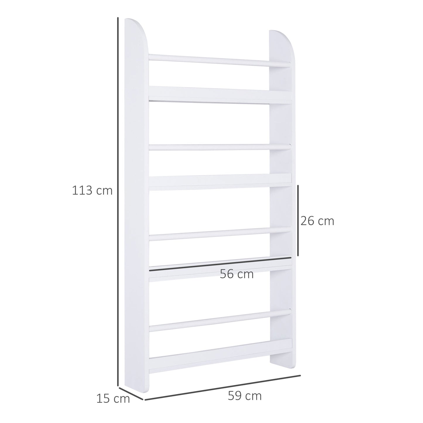 HOMCOM Bookcase, 4 Tier Wall Mounted Bookshelf, 15cm Depth Storage Shelving Rack for Bedroom Nursery Office Home, Accessories Supplies, White