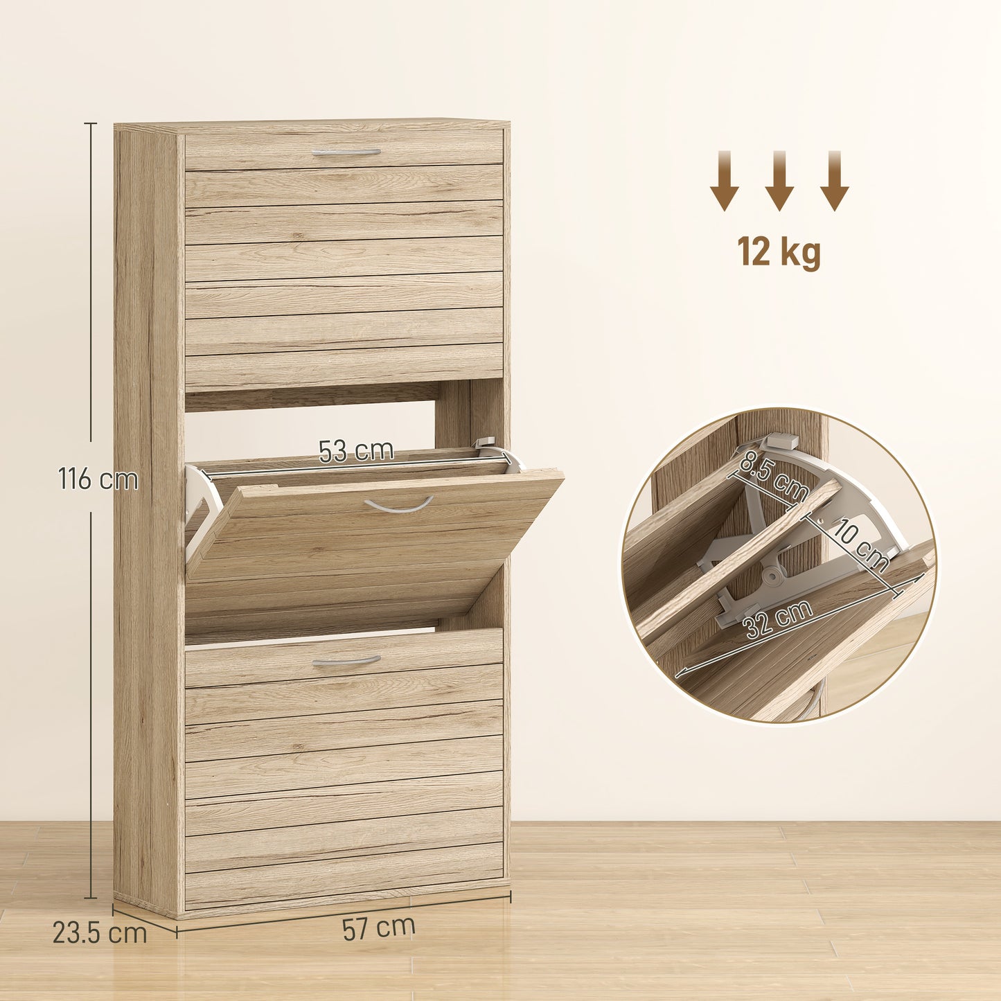 HOMCOM 12-Shoe Flip Drawer Storage Cabinet - Brown Wood-Effect