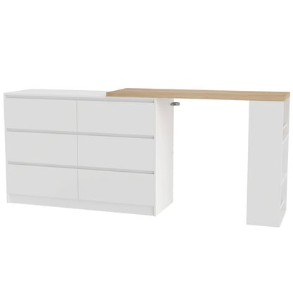 HOMCOM Vanity Table, Dressing Table with 6 Drawers and 3-Tier Shelf for Women and Girls, White
