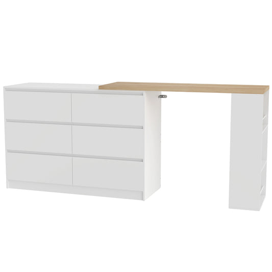 HOMCOM Vanity Table, Dressing Table with 6 Drawers and 3-Tier Shelf for Women and Girls, White