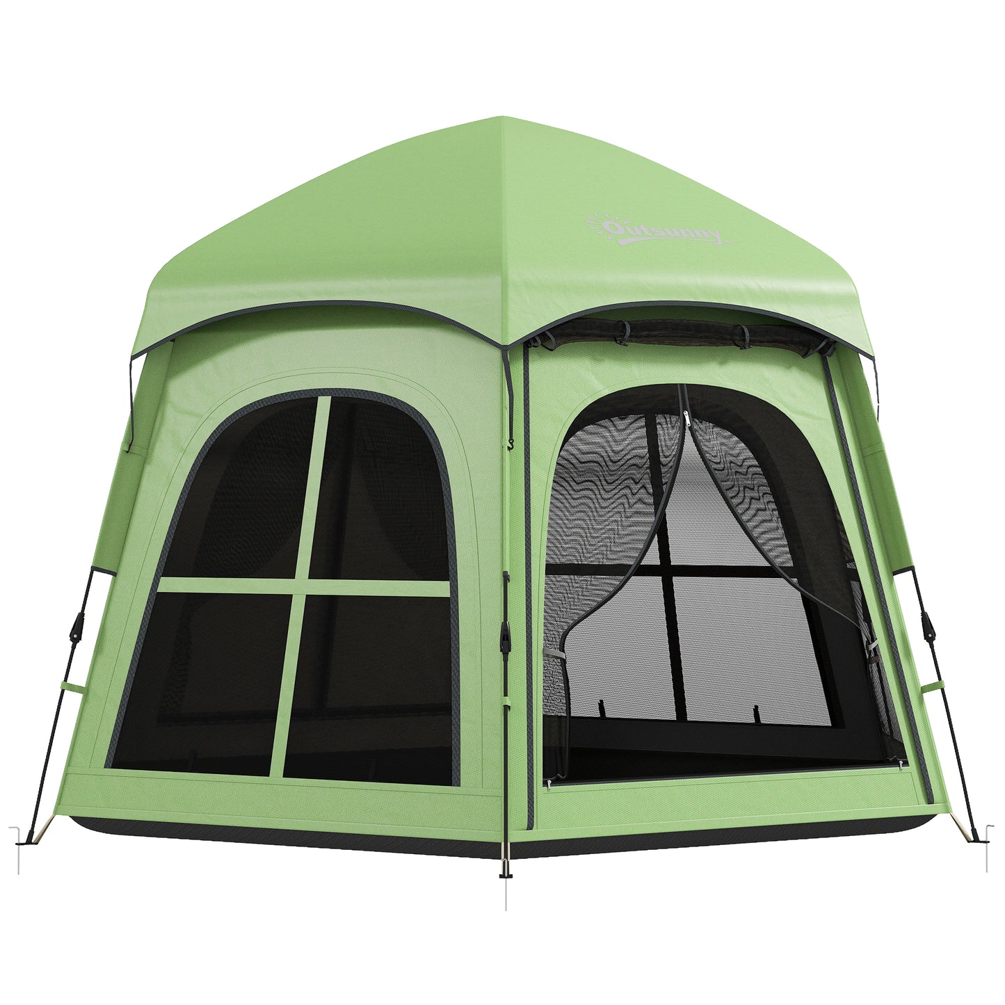 Outsunny Pop Up Tent 3000mm Waterproof Instant Camping Tent 3-4 Person with 2 Doors 4 Windows Green