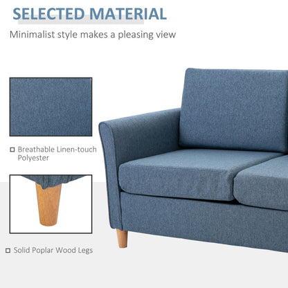 Linen Upholstery 2-Seat Sofa Floor Sofa Living Room Furniture with Armrest Wooden Legs Blue