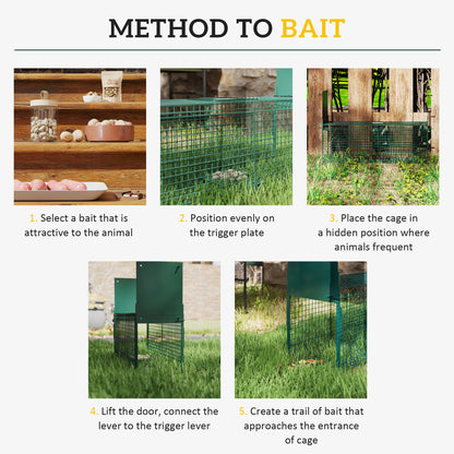 Outsunny Humane Rat Trap, Squirrel Trap with Double Doors, Live Cage Mousetrap for Indoors & Outdoors, Catch and Release Mice, Rats, Rodents, 60 x 18 x 20 cm, Green