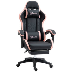 Vinsetto Computer Gaming Chair, PU Leather Office Desk Chair with Footrest, Swivel Wheels, 135 Reclining Back, Lumbar Support, Headrest for Home, Black and Pink