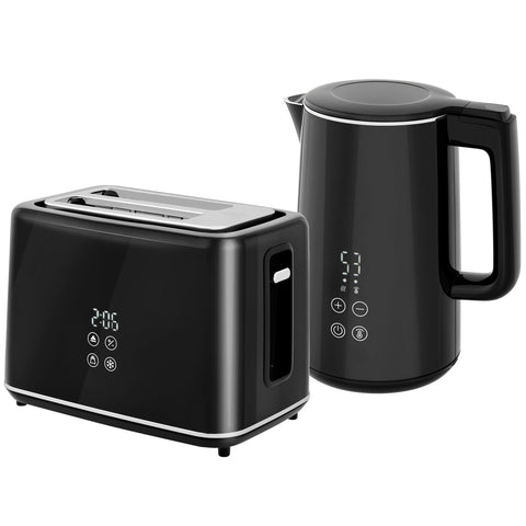 HOMCOM Polished Stainless Steel Kettle and Toaster Set - Black